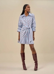 Vestido Curto Listrado Estilo Camisa