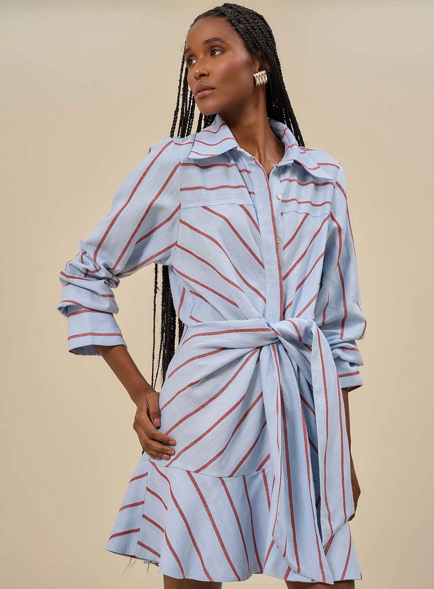 Vestido Curto Listrado Estilo Camisa Estampados Souisy