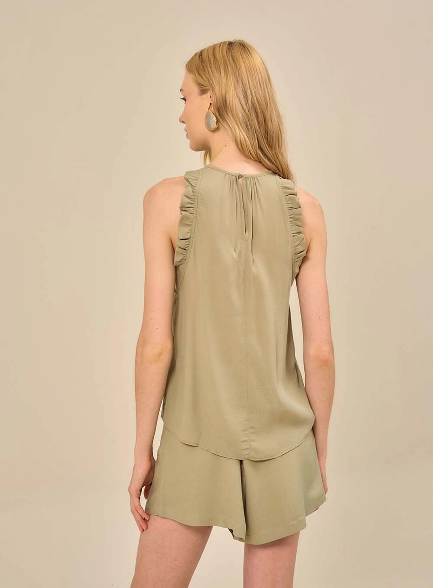 Blusa Feminina Sem Mangas Com Babados Verde Souisy