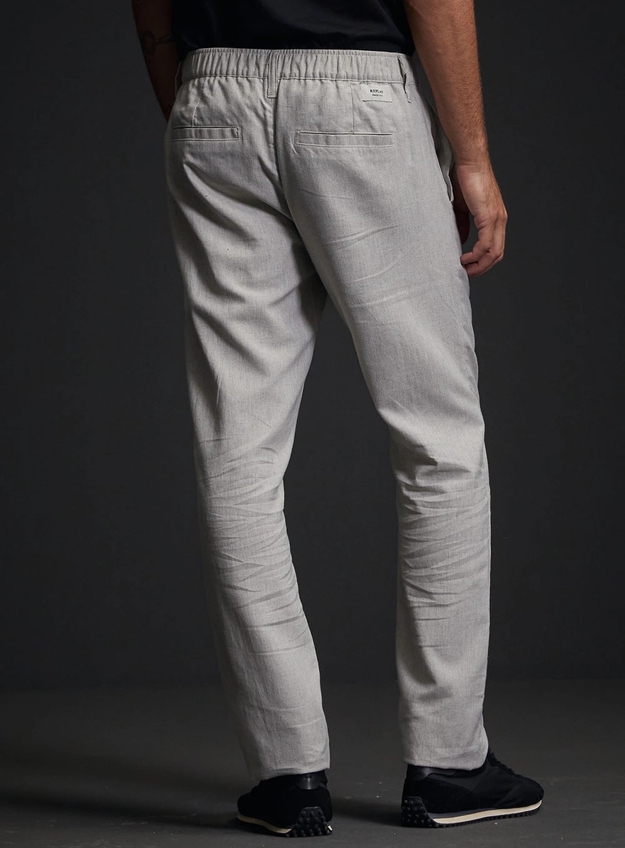 Calça Masculina Alfaiataria Chino Cós Com Elástico Bege Replay