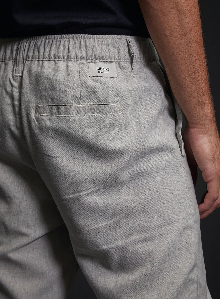 Calça Masculina Alfaiataria Chino Cós Com Elástico Bege Lcecci
