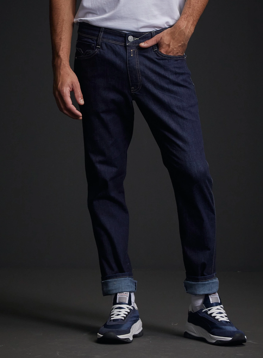 Calça Jeans Masculina Anbass Skinny Lavagem Escura Índigo Replay
