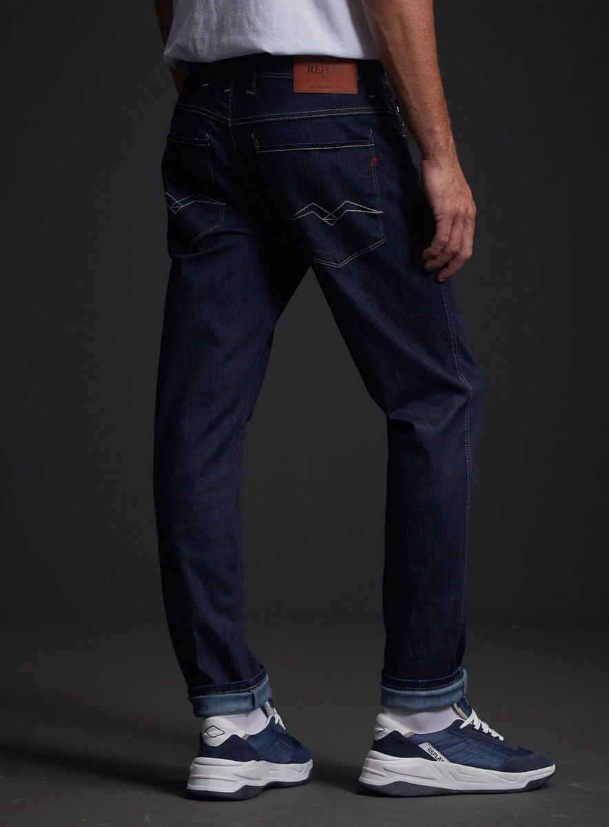 Calça Jeans Masculina Anbass Skinny Lavagem Escura Índigo Replay