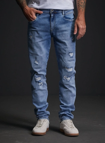 Calça Jeans Masculina Anbass Skinny Com Detalhes