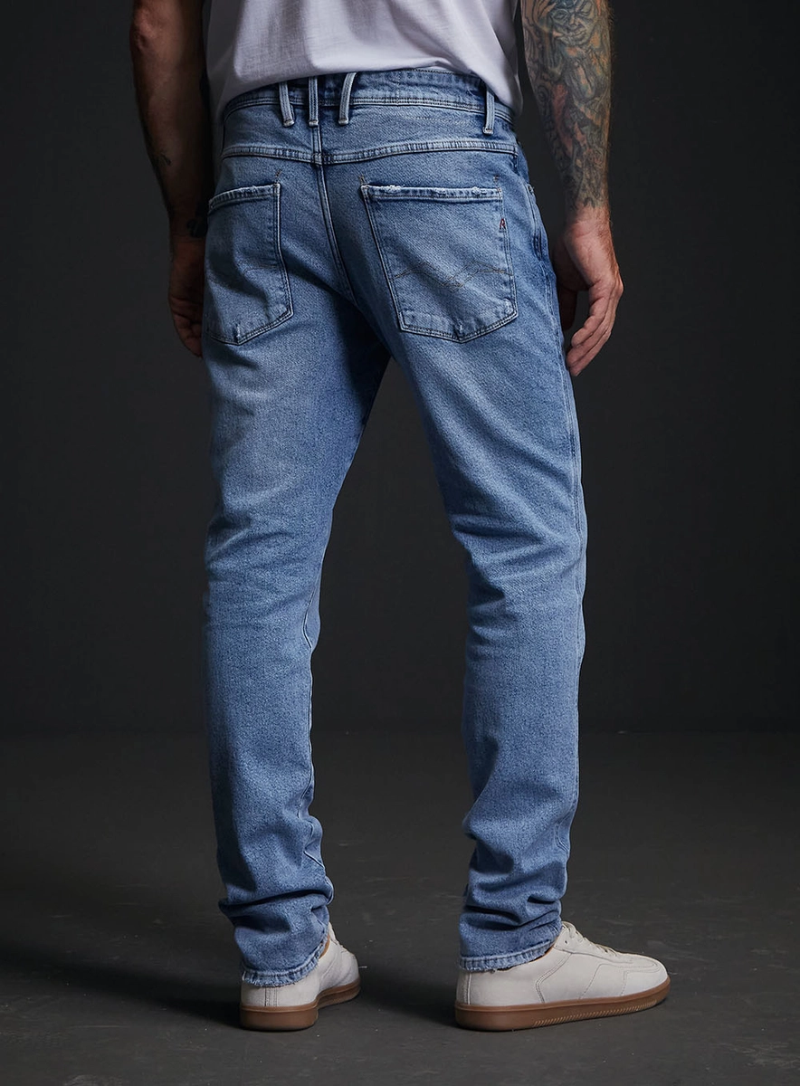 Calça Jeans Masculina Anbass Skinny Com Detalhes Índigo Replay