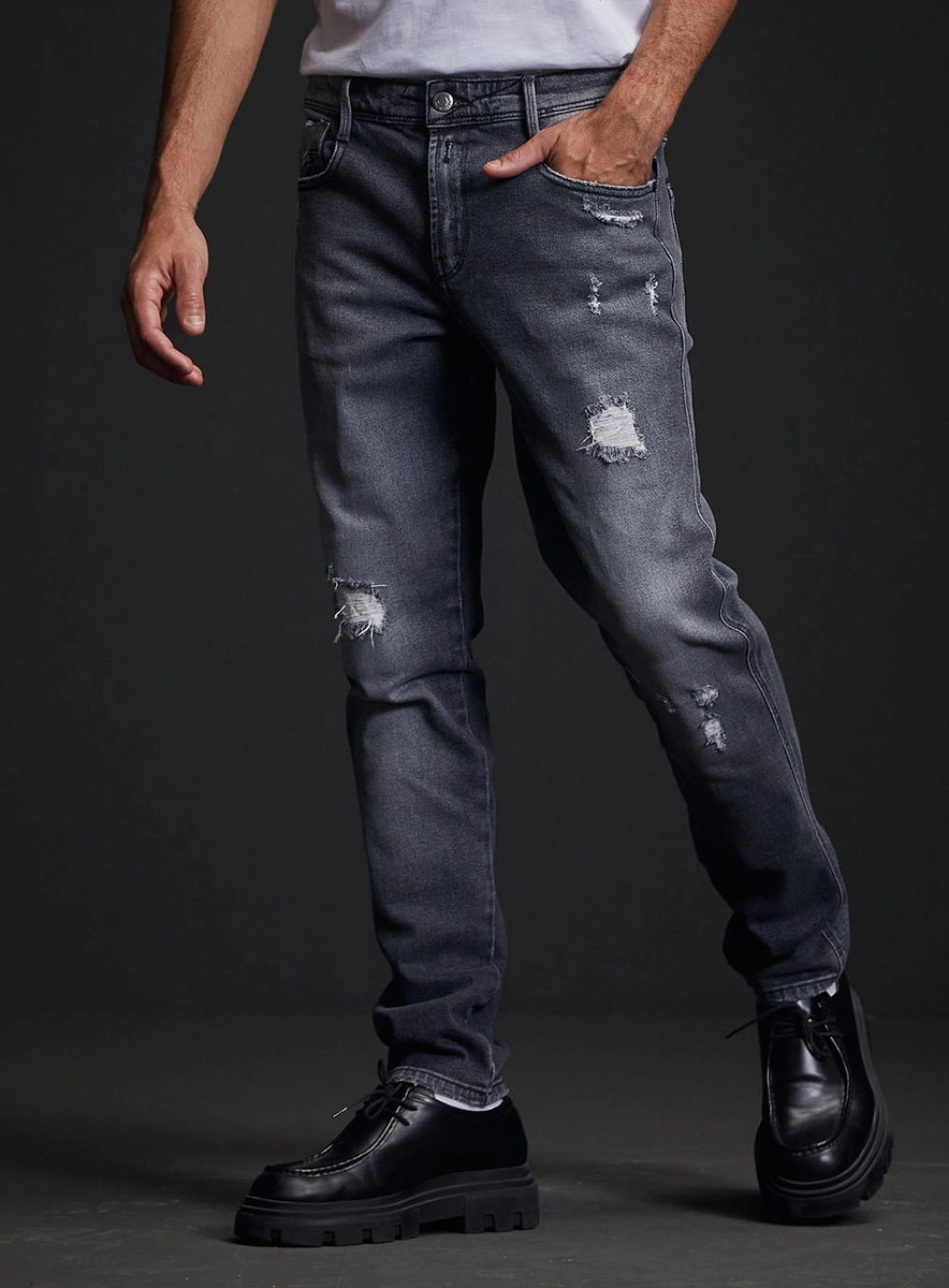 Calça Jeans Masculina Anbass Skinny Estonado Índigo Preto Replay