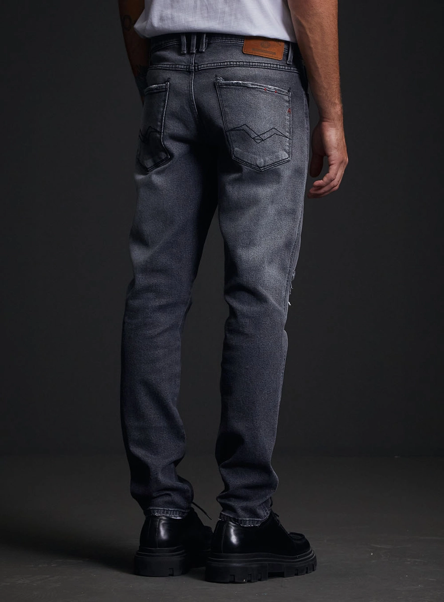 Calça Jeans Masculina Anbass Skinny Estonado Índigo Preto Replay