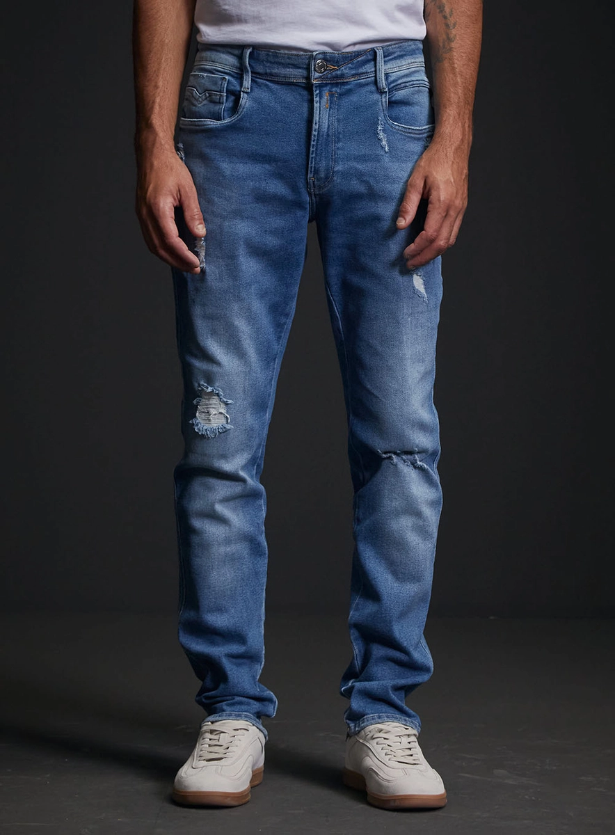 Calça Jeans Masculina Anbass Skinny Com Detalhes Índigo Replay