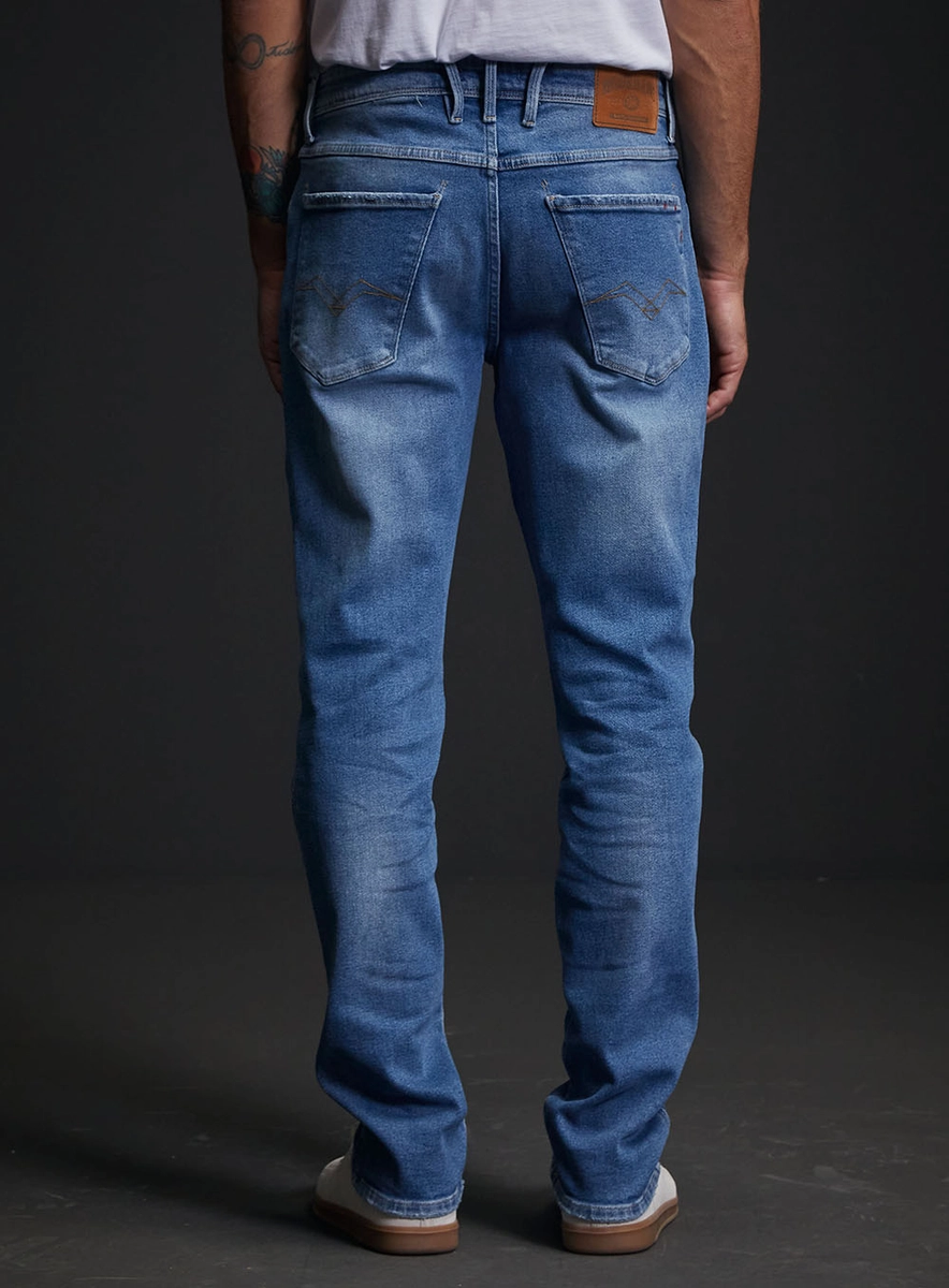 Calça Jeans Masculina Anbass Skinny Com Detalhes Índigo Replay