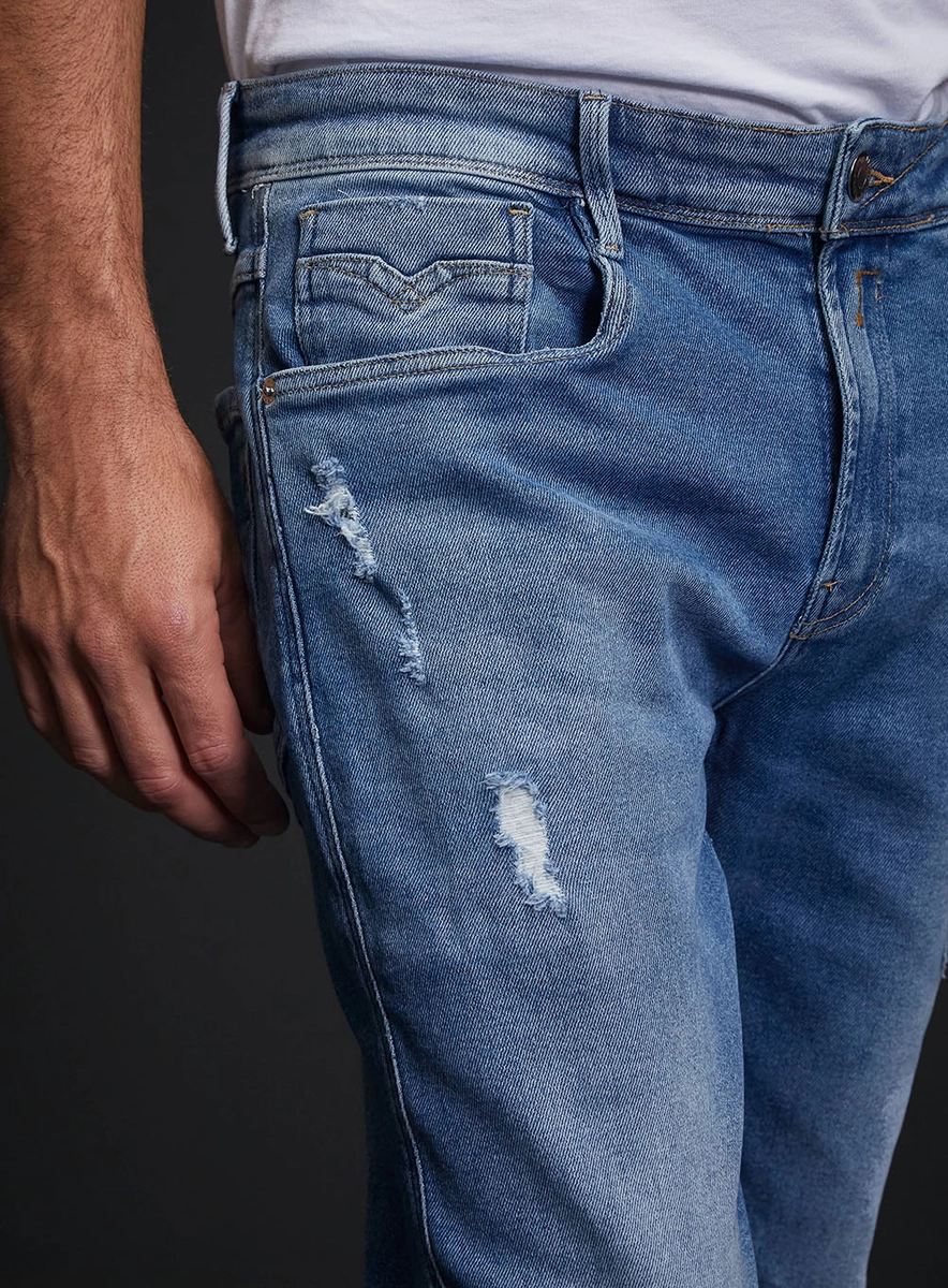Calça Jeans Masculina Anbass Skinny Com Detalhes Índigo Lcecci