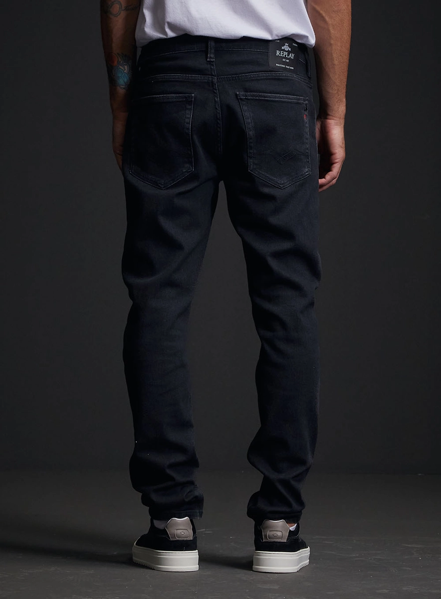 Calça Jeans Masculina Neaal Skinny Lavagem Escura Índigo Preto Replay