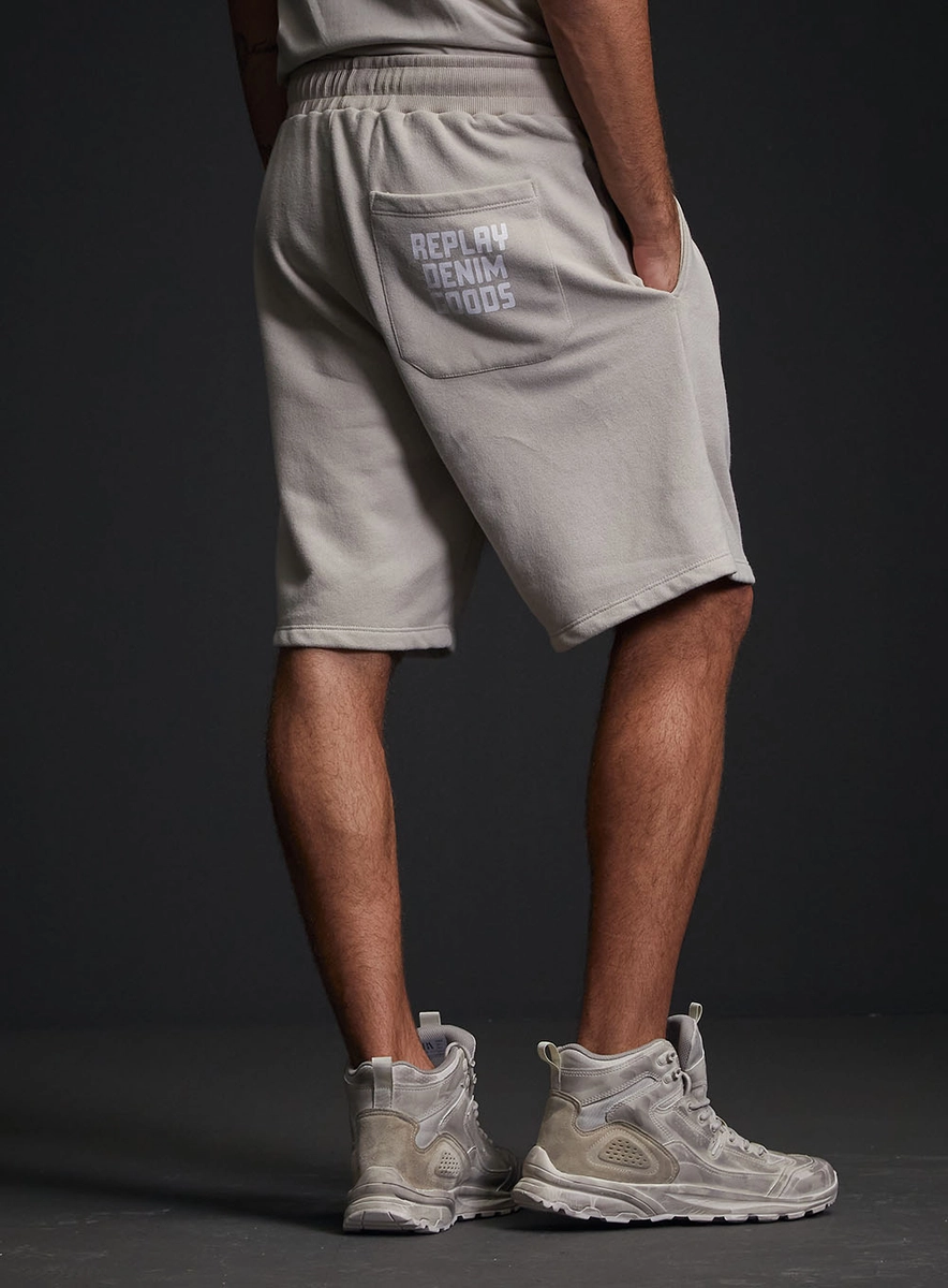 Bermuda Moletom Regular Masculina Cós Com Cordão Bege Replay
