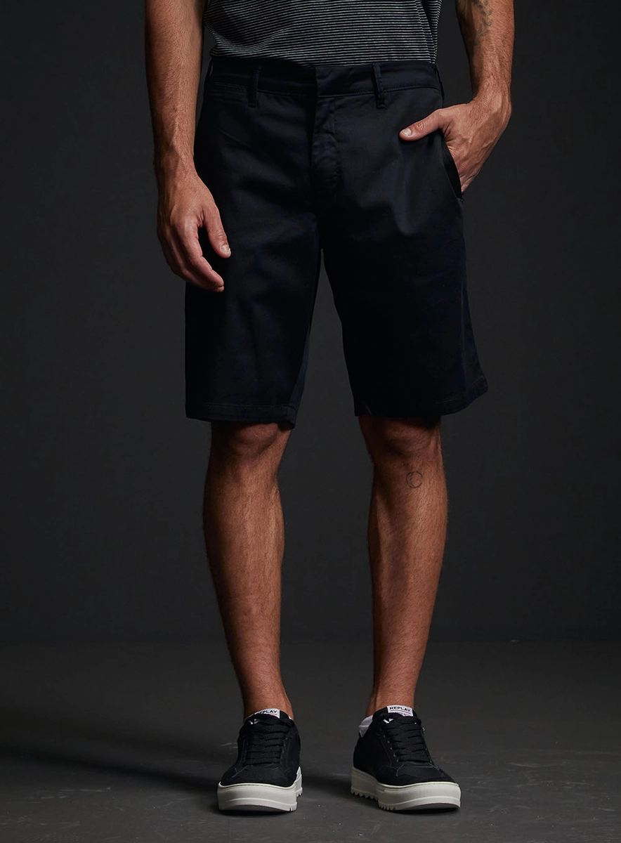 Bermuda Sarja Alfaiataria Chino Masculina Preto Replay