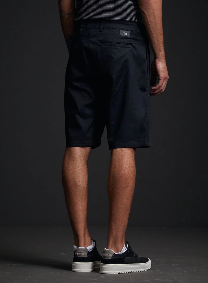 Bermuda Sarja Alfaiataria Chino Masculina Preto Replay