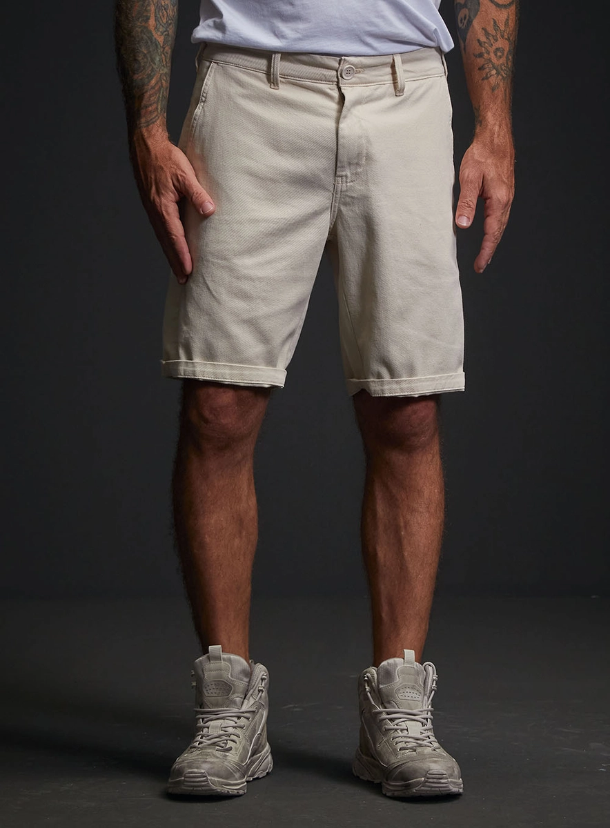Bermuda Sarja Alfaiataria Chino Masculina Bege Italian Replay