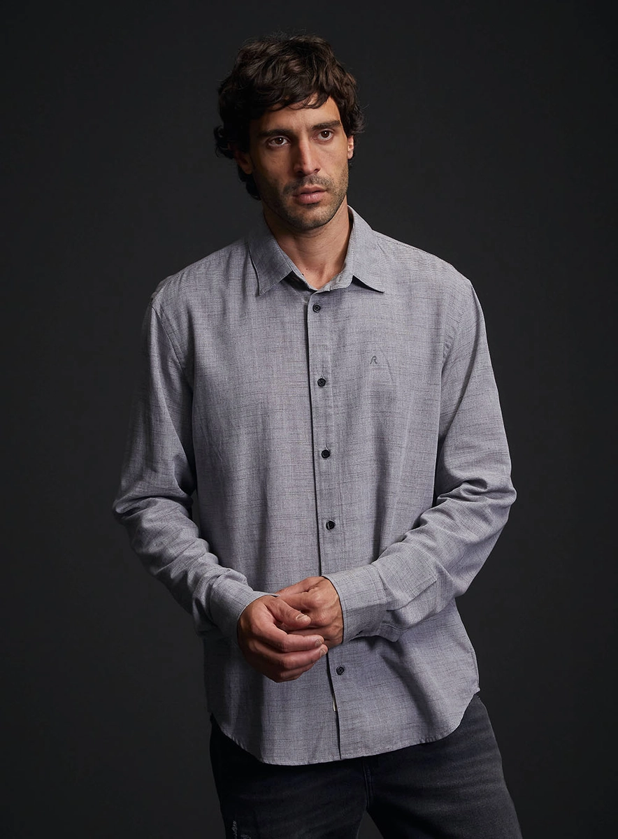 Camisa Masculina Regular Urban Mix De Fios Cinza Replay