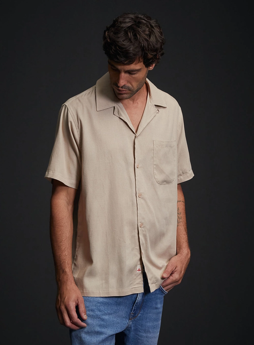 Camisa Masculina Gola Blazer Bege Replay