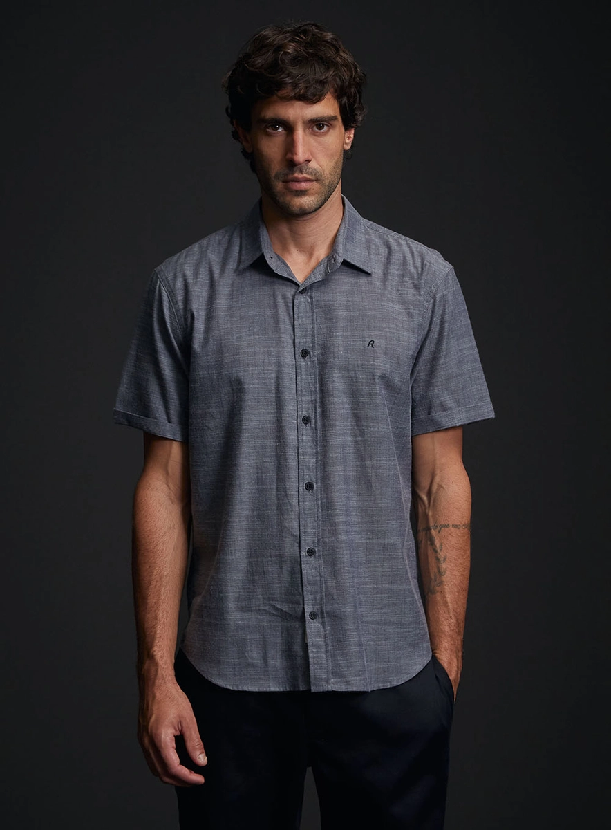 Camisa Masculina Regular Texturizada Preto Lcecci