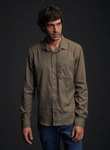 Camisa Masculina Regular Com Bolso