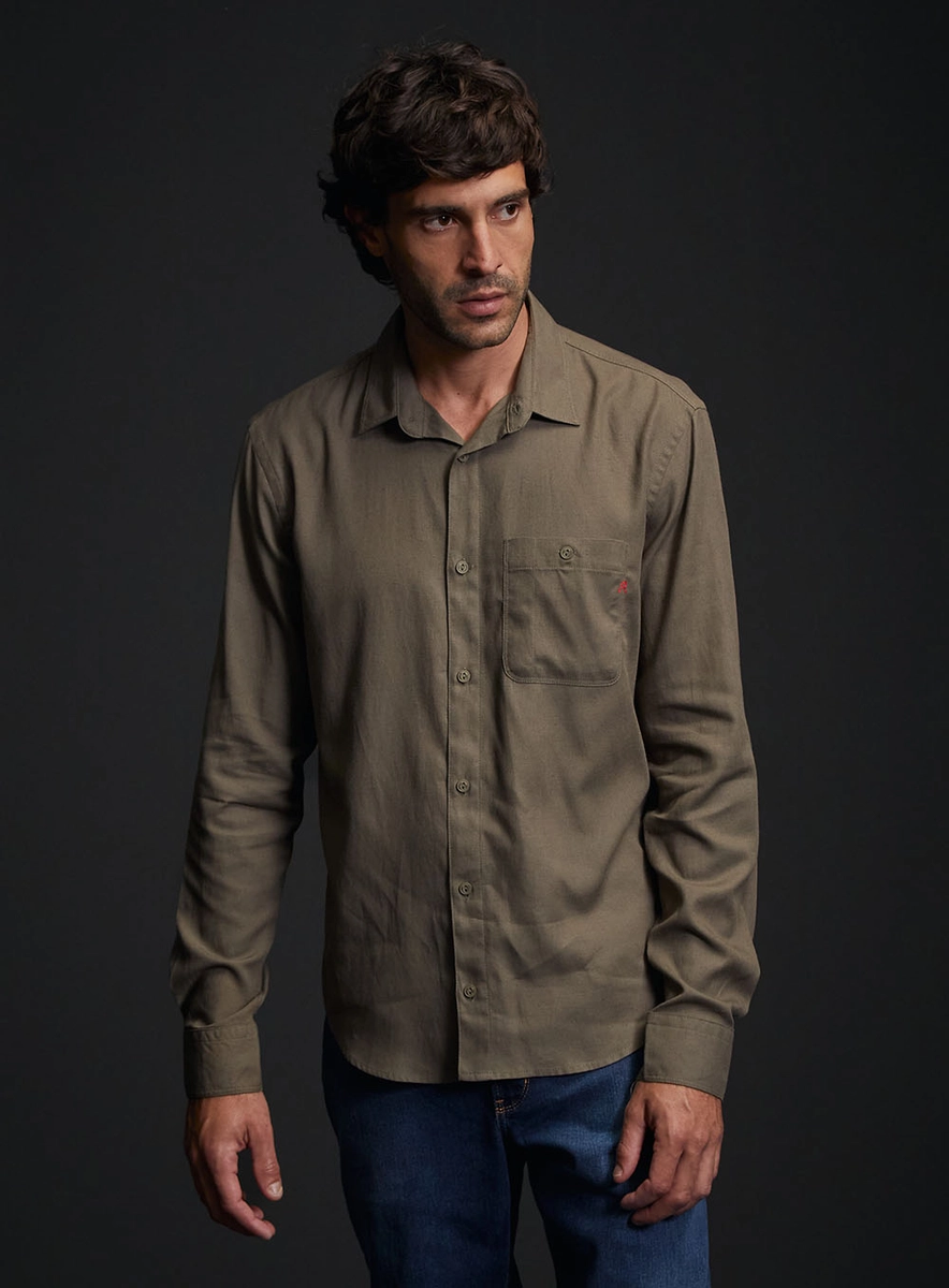Camisa Masculina Regular Com Bolso Verde Biosphere Replay