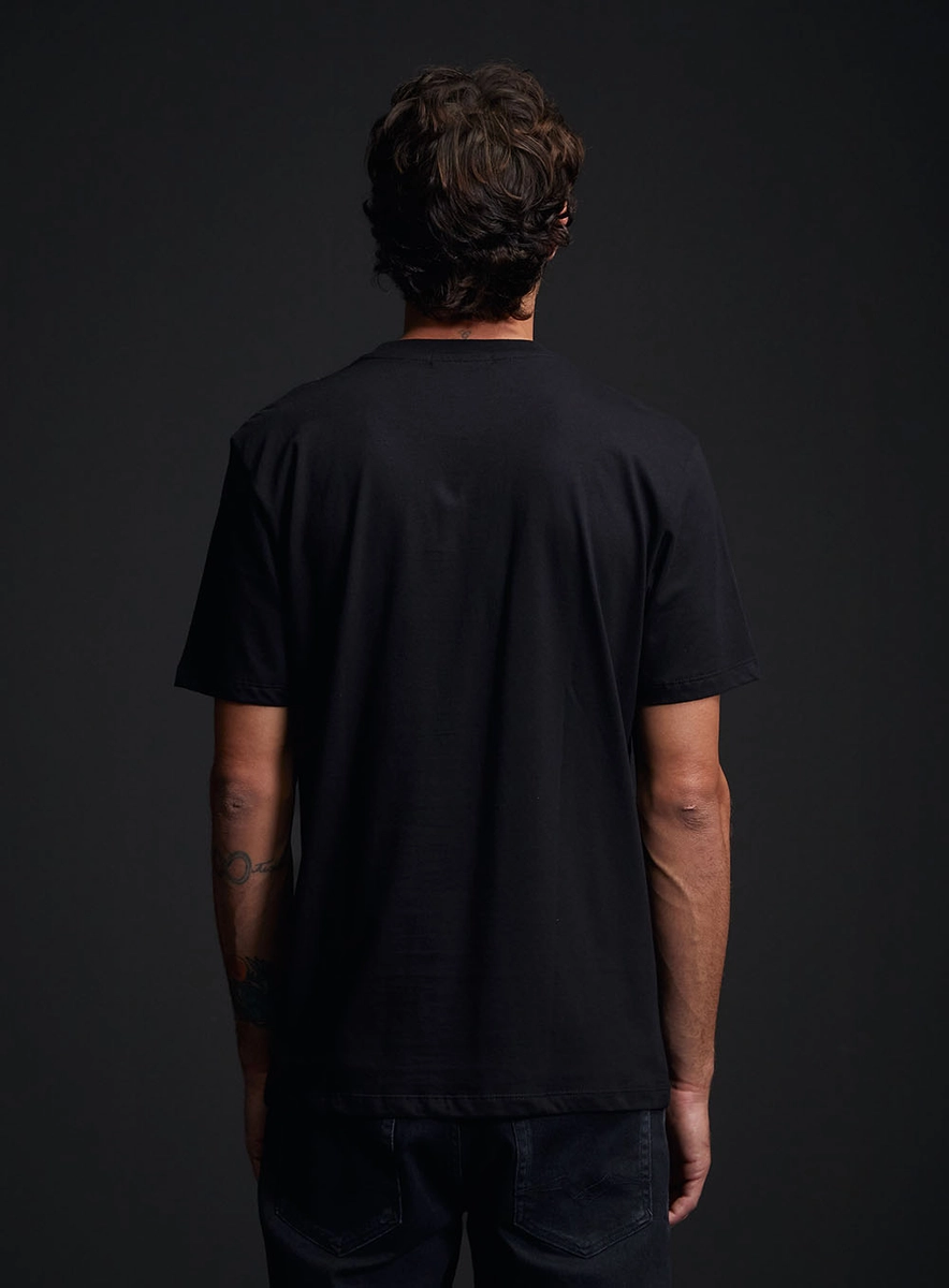 Camiseta Masculina Regular Básica Estampada Preto Replay