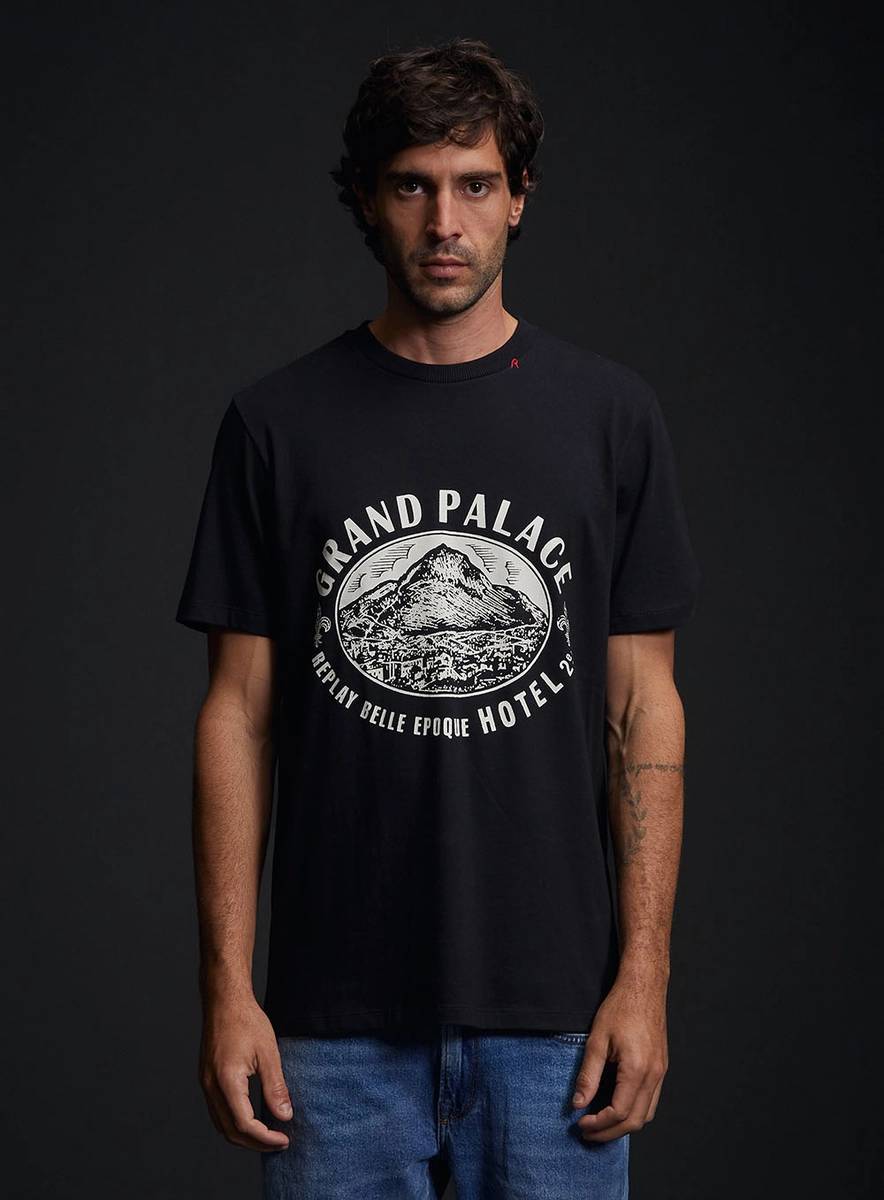 Camiseta Masculina Regular Com Estampa Preto Replay