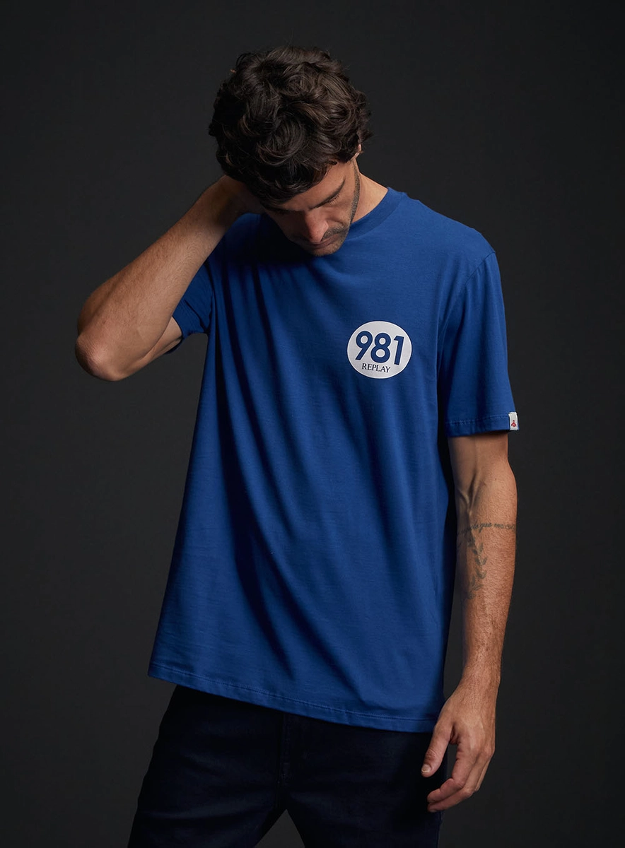Camiseta Masculina Regular Com Estampa 981 Azul Replay