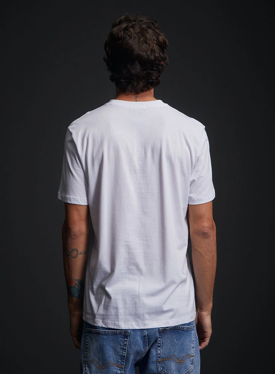 Camiseta Masculina Regular Básica Com Estampa Branco Replay