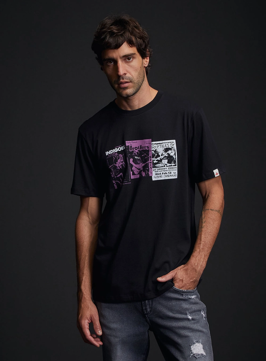 Camiseta Masculina Regular Estampada Preto Replay
