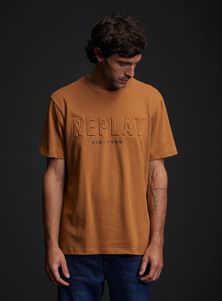 Camiseta Regular Com Detalhe Frontal Marrom Replay