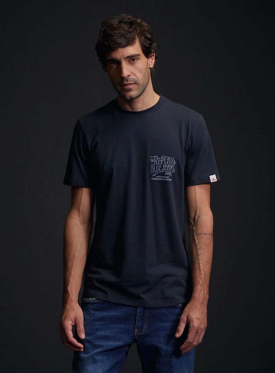 Camiseta Regular Com Estampa Blue Jeans Azul Caelum Replay
