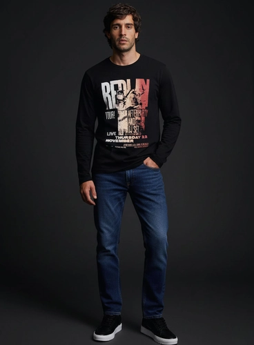 Camiseta Masculina Regular Manga Longa Estampada