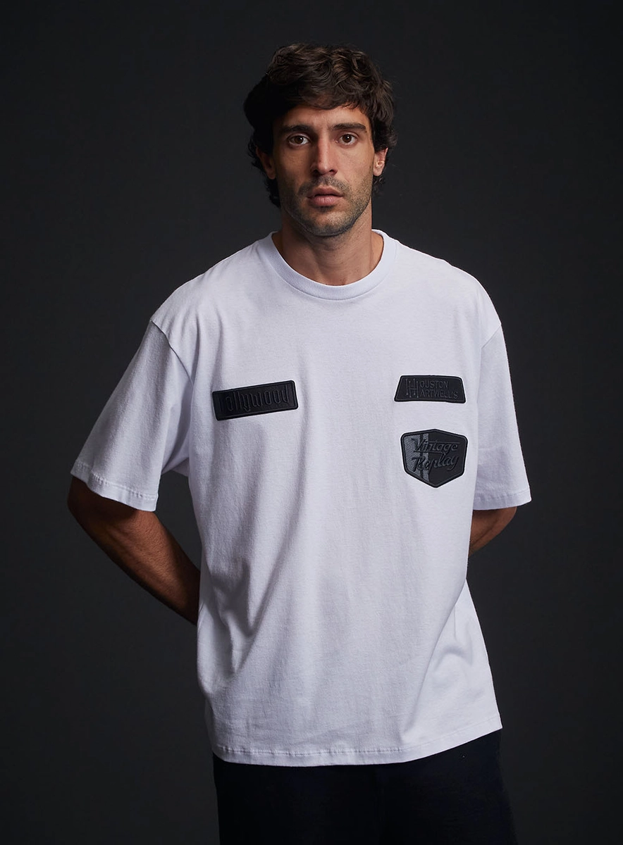 Camiseta Masculina Over Com Detalhes Branco Replay