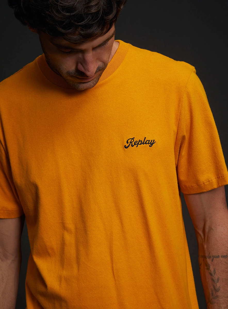 Camiseta Masculina Regular Com Detalhe Em Bordado Amarelo Lcecci