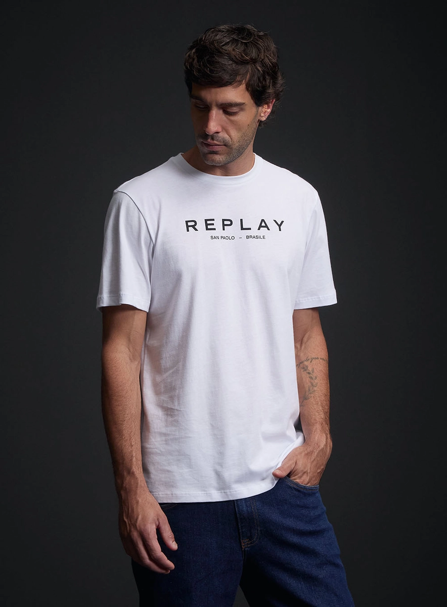 Camiseta Masculina Regular Estampa Frontal Branco Replay