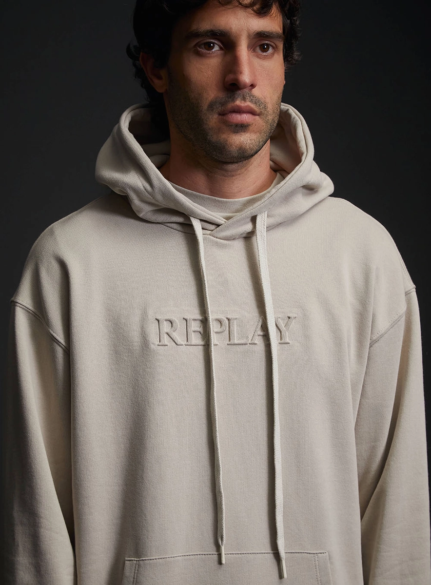 Blusão Moletom Relaxed Com Capuz Bege Lcecci
