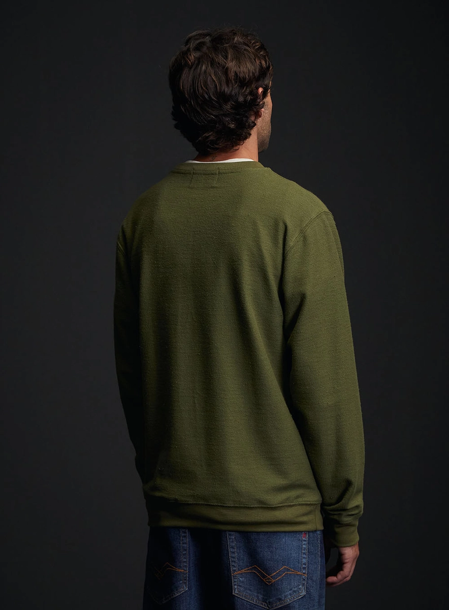 Blusão Moletom Regular Texturizado Com Detalhe Verde Lcecci