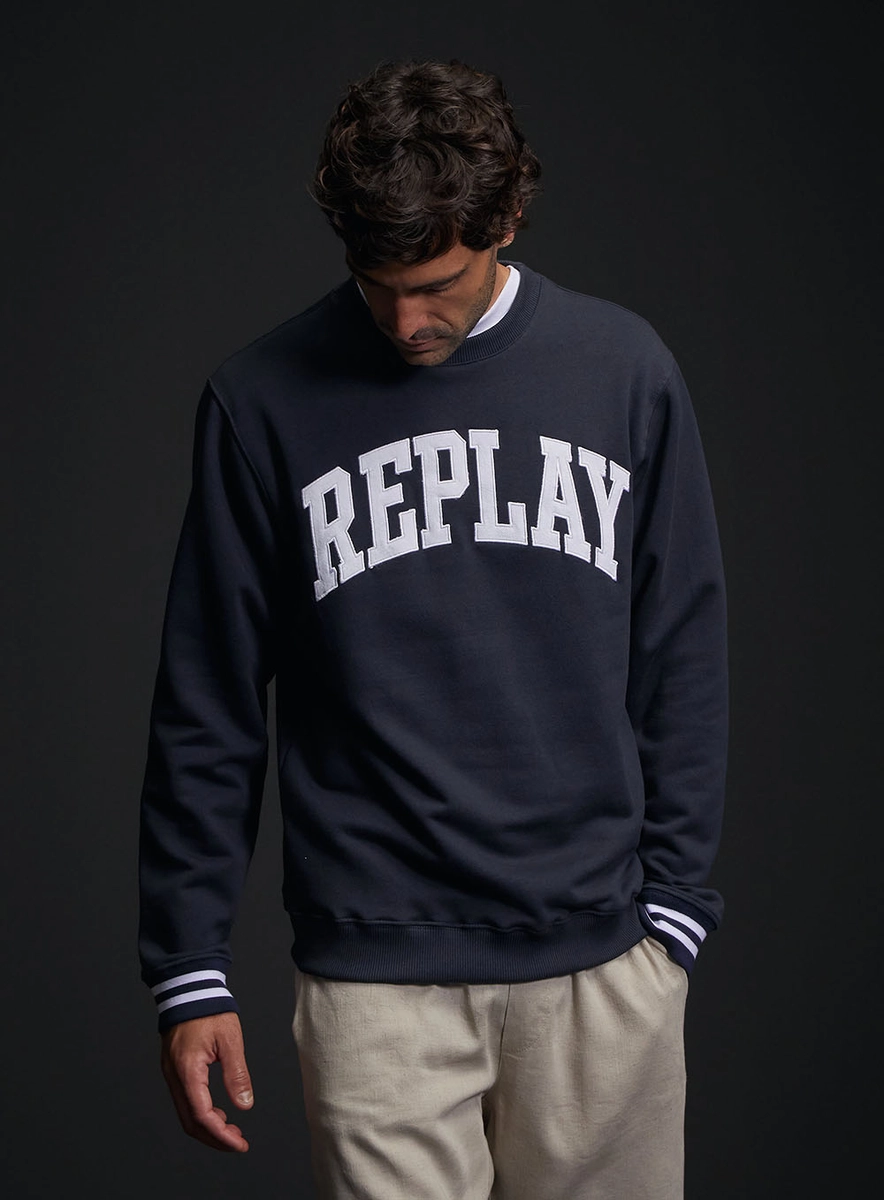 Blusão Moletom Masculina Regular Com Bordado Azul Caelum Replay