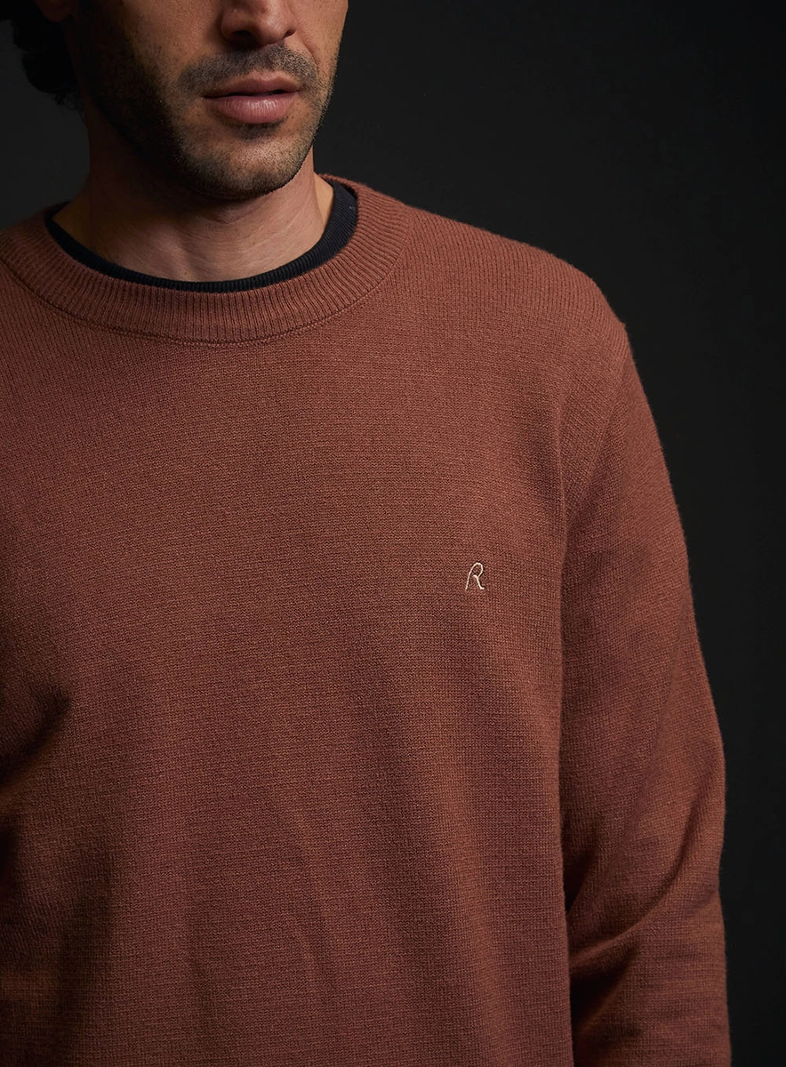 Suéter Masculina Regular Com Bordado Marrom Replay