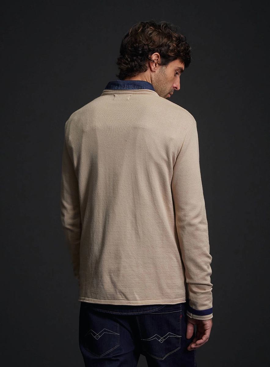 Suéter Regular Masculino Texturizado Com Detalhes Bege Lcecci