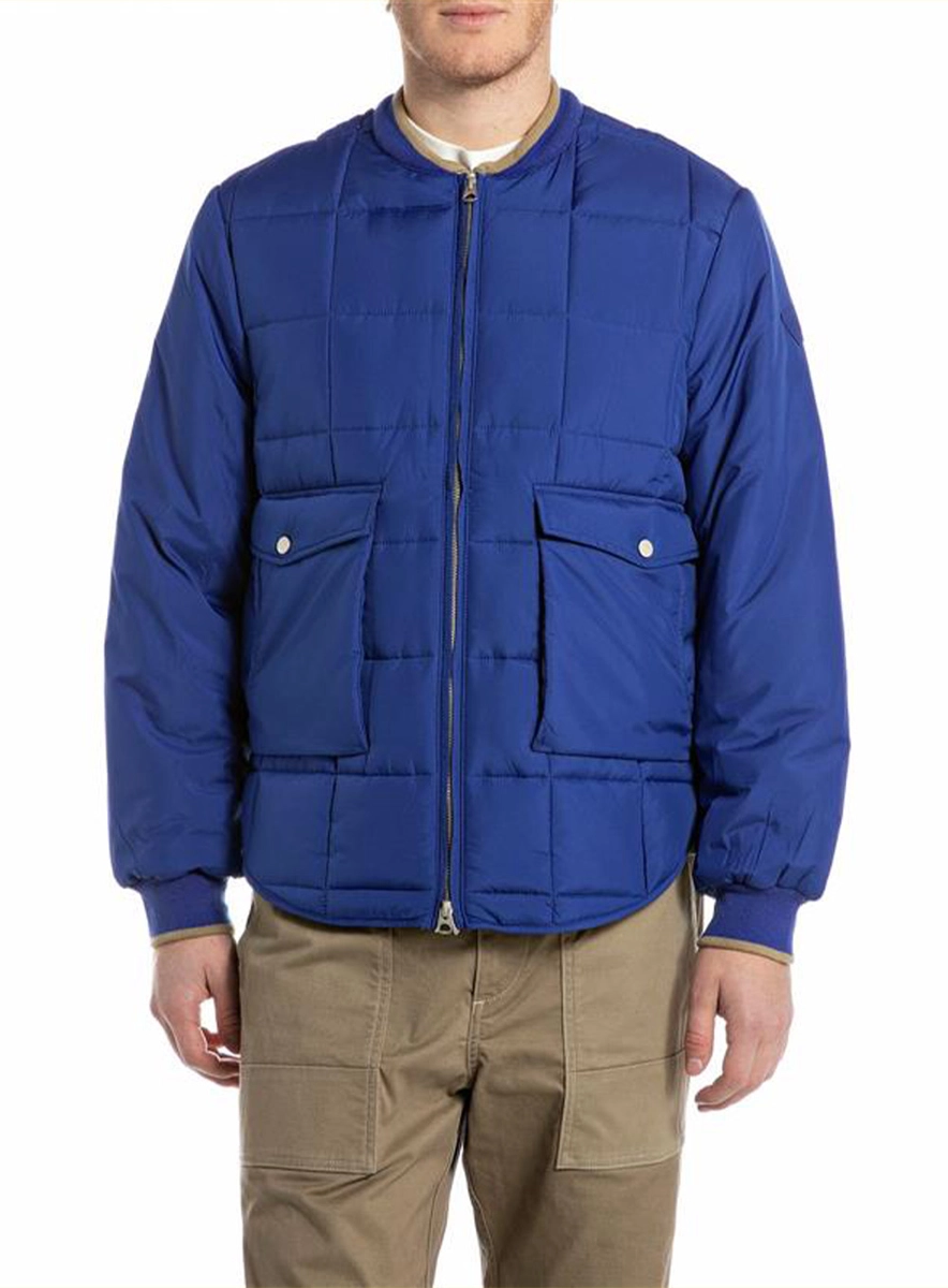 Jaqueta Puffer Relaxed Masculina Gola Alta Azul Replay