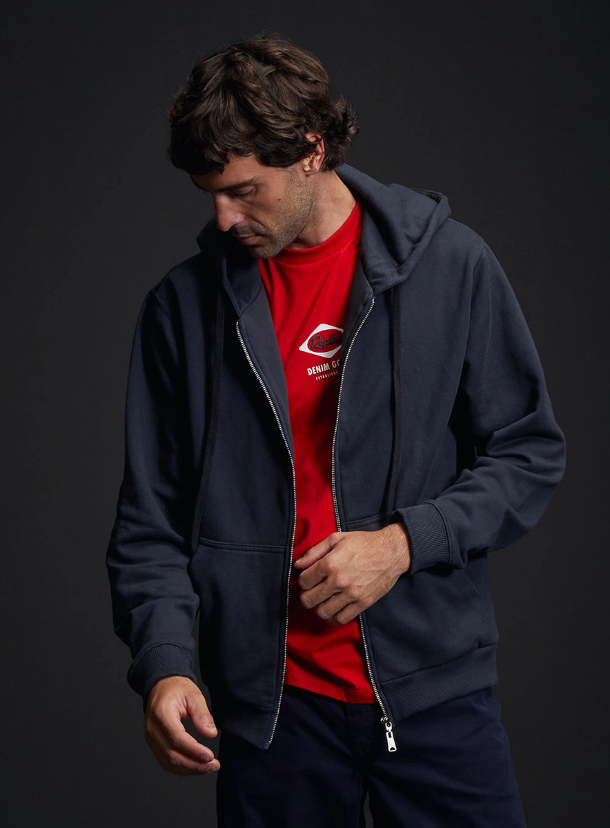 Jaqueta Moletom Masculina Com Capuz E Bolso Azul Caelum Replay