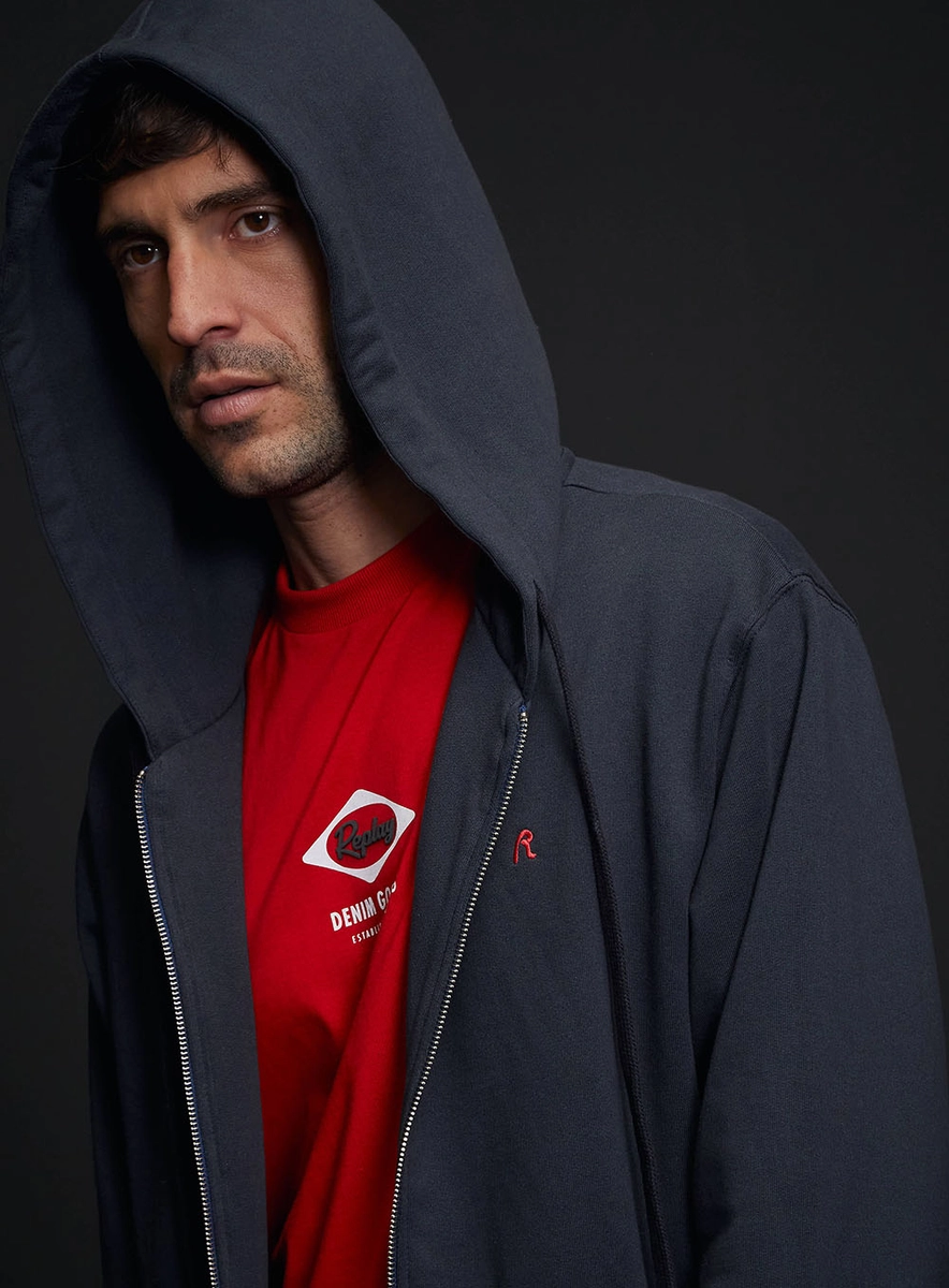 Jaqueta Moletom Masculina Com Capuz E Bolso Azul Caelum Lcecci