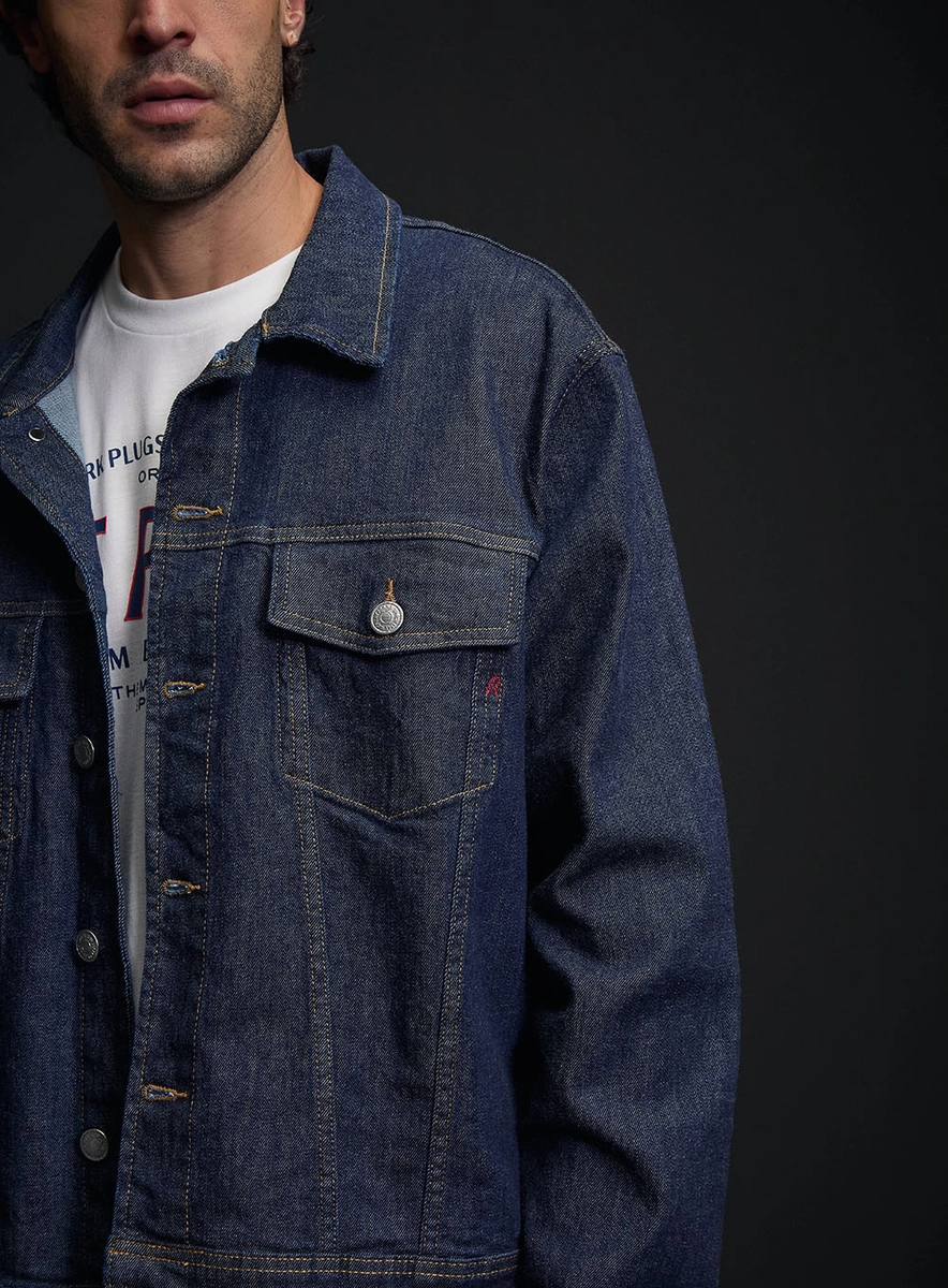Jaquete Jeans Masculina Trucker Com Bolsos Índigo Lcecci