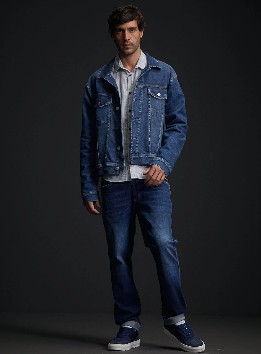 Jaqueta Jeans Masculina Trucker Vintage Índigo Lcecci
