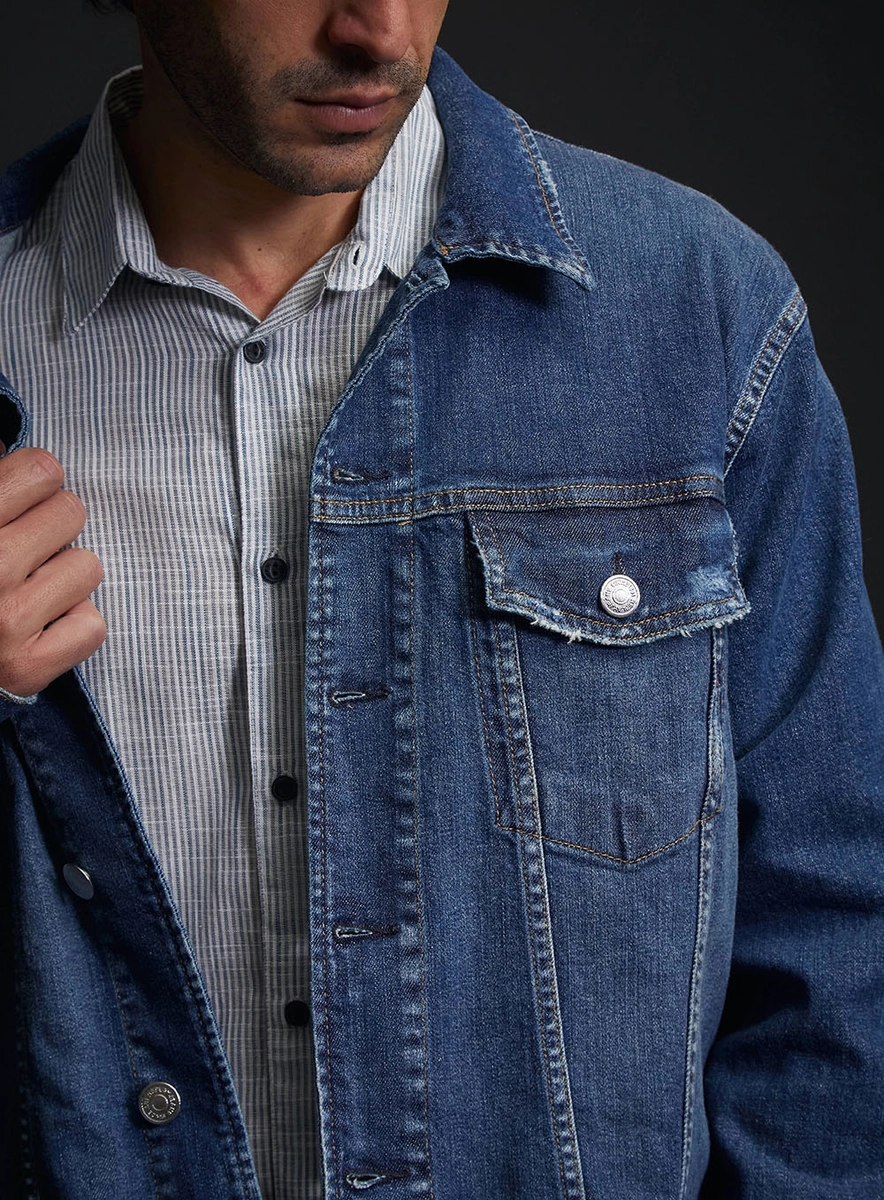 Jaqueta Jeans Masculina Trucker Vintage Índigo Lcecci