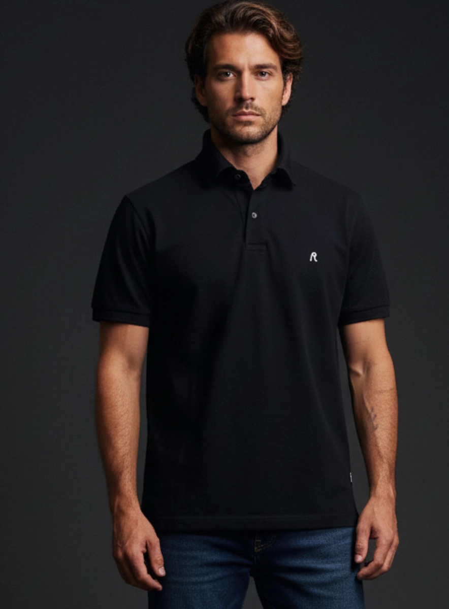 Polo Masculina Regular Básica Pima Preto Replay