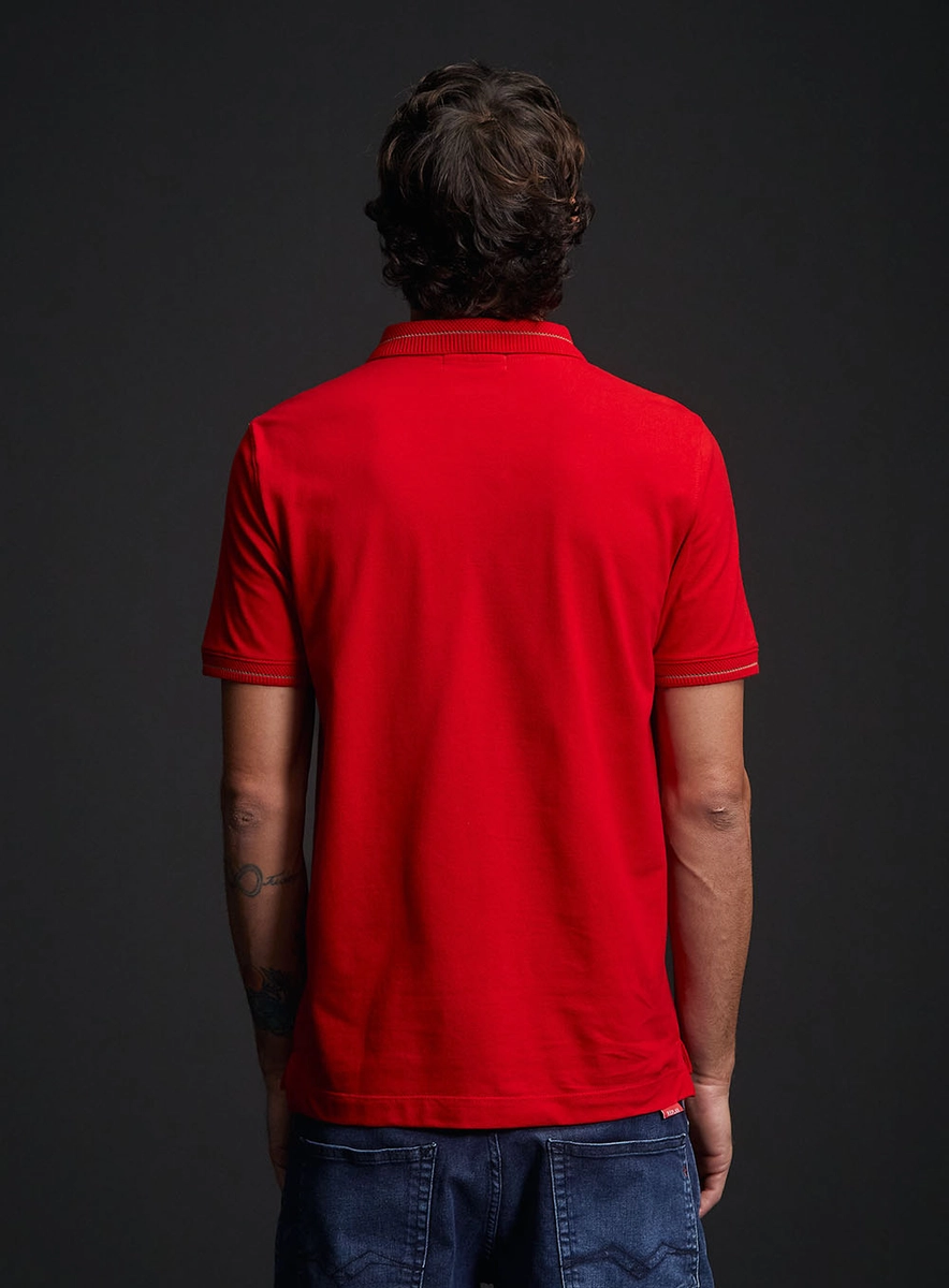 Polo Masculina Regular Fit Com Peitilho Embutido Vermelho Rojo Replay