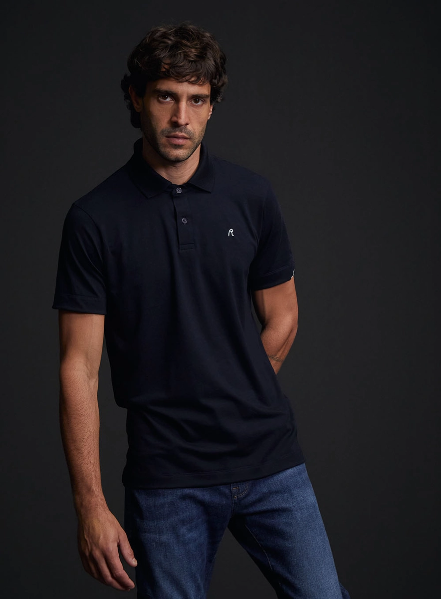 Polo Masculina Regular Fit Com Detalhe Bordado Azul Caelum Replay