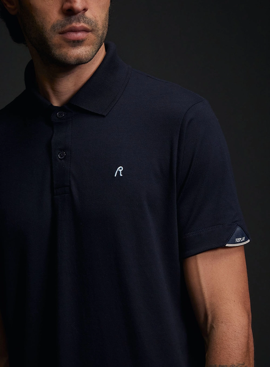 Polo Masculina Regular Fit Com Detalhe Bordado Azul Caelum Lcecci